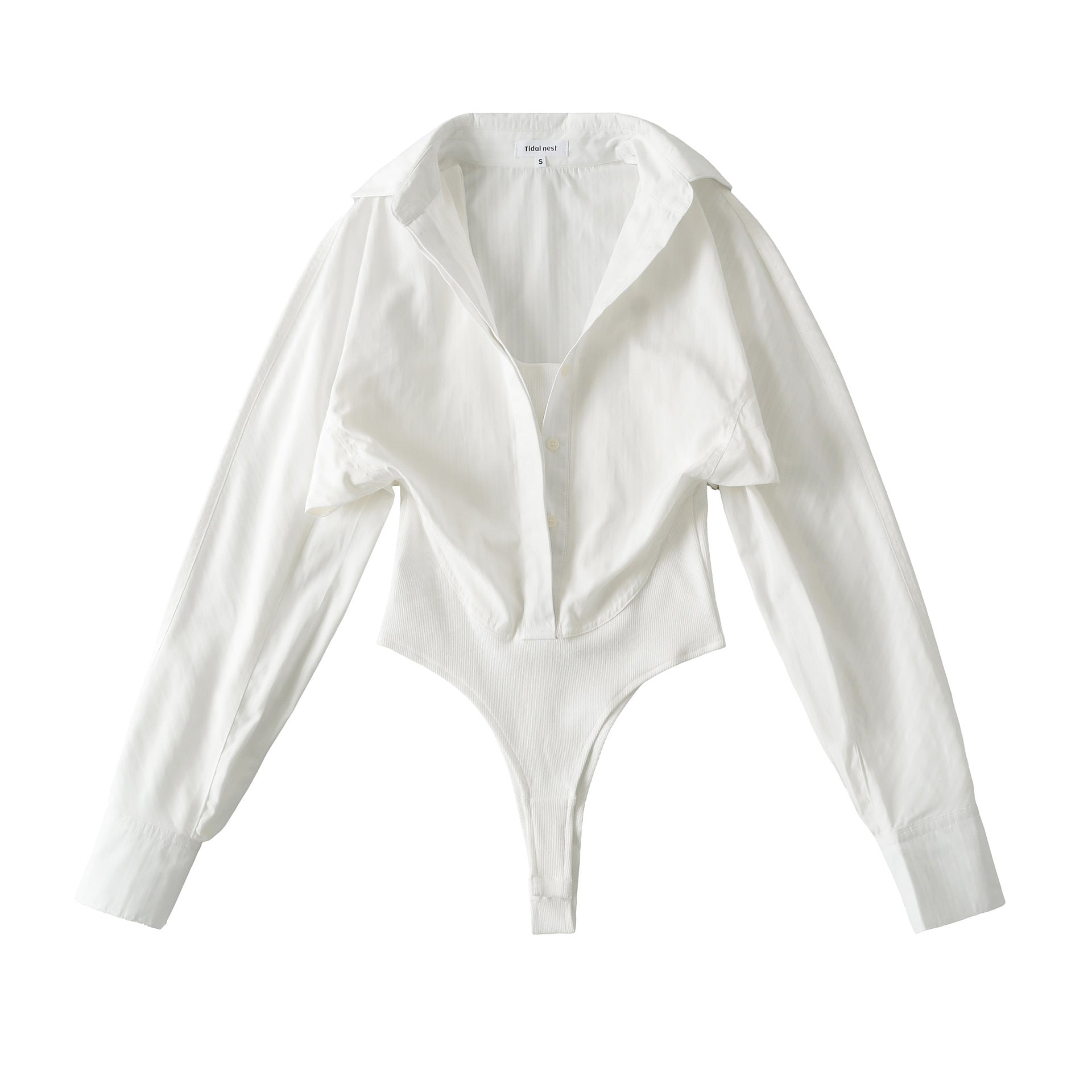 Casual solid color basic style fake two-piece shirt vest jumpsuit