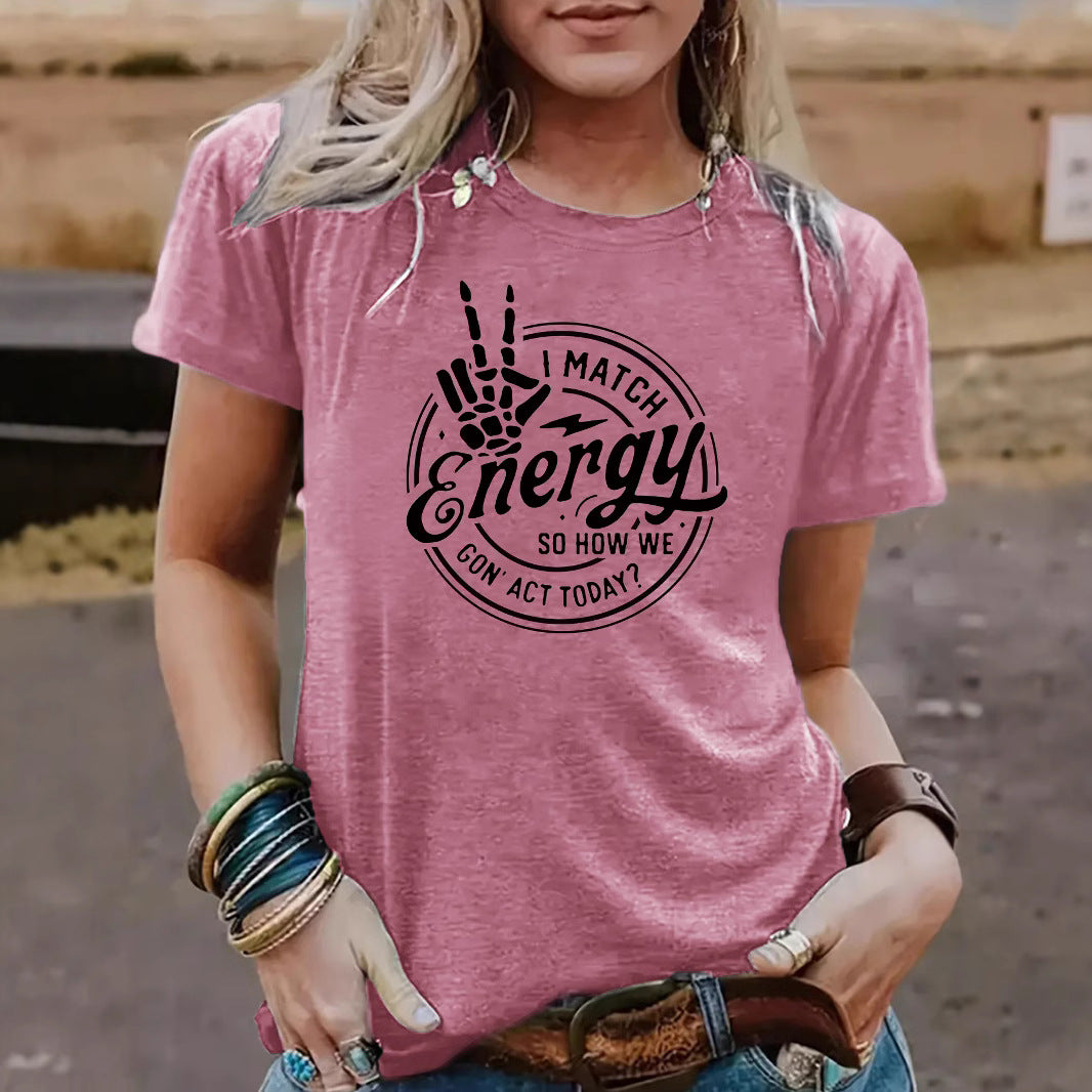 Hollow out hand printed short sleeved shirt