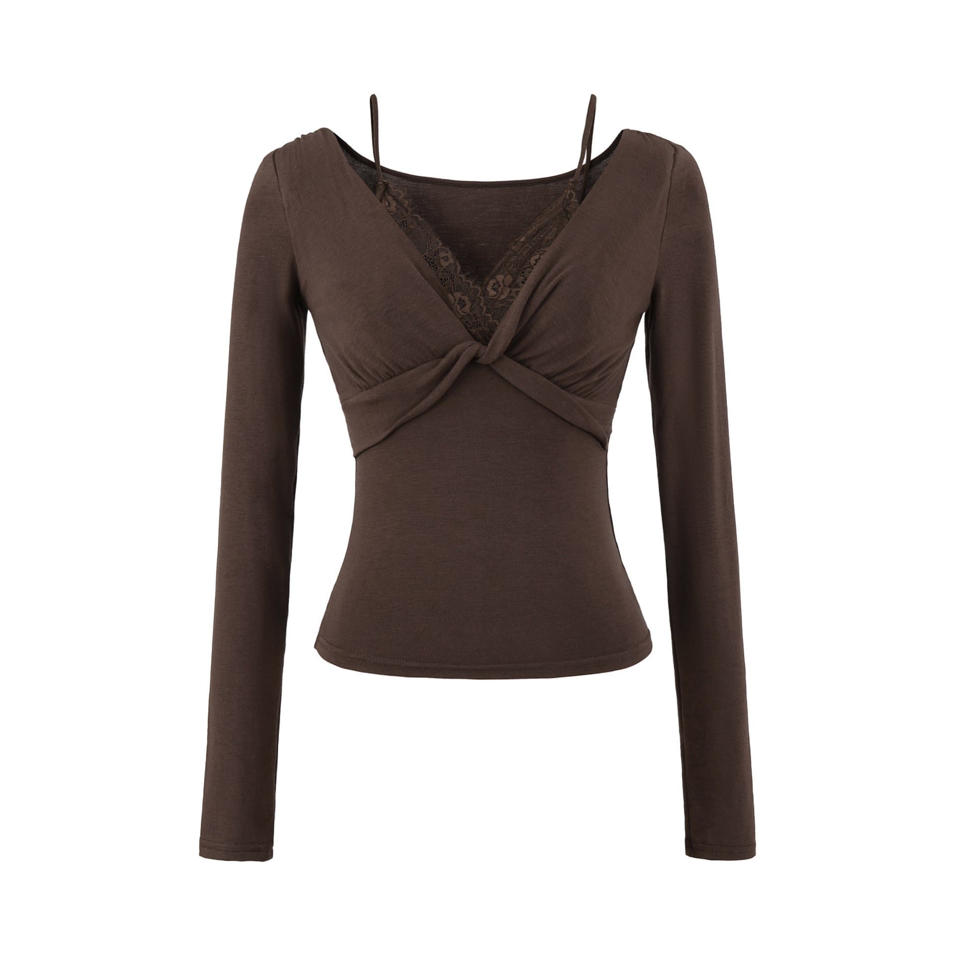 Twisted lace long sleeved T-shirt for women