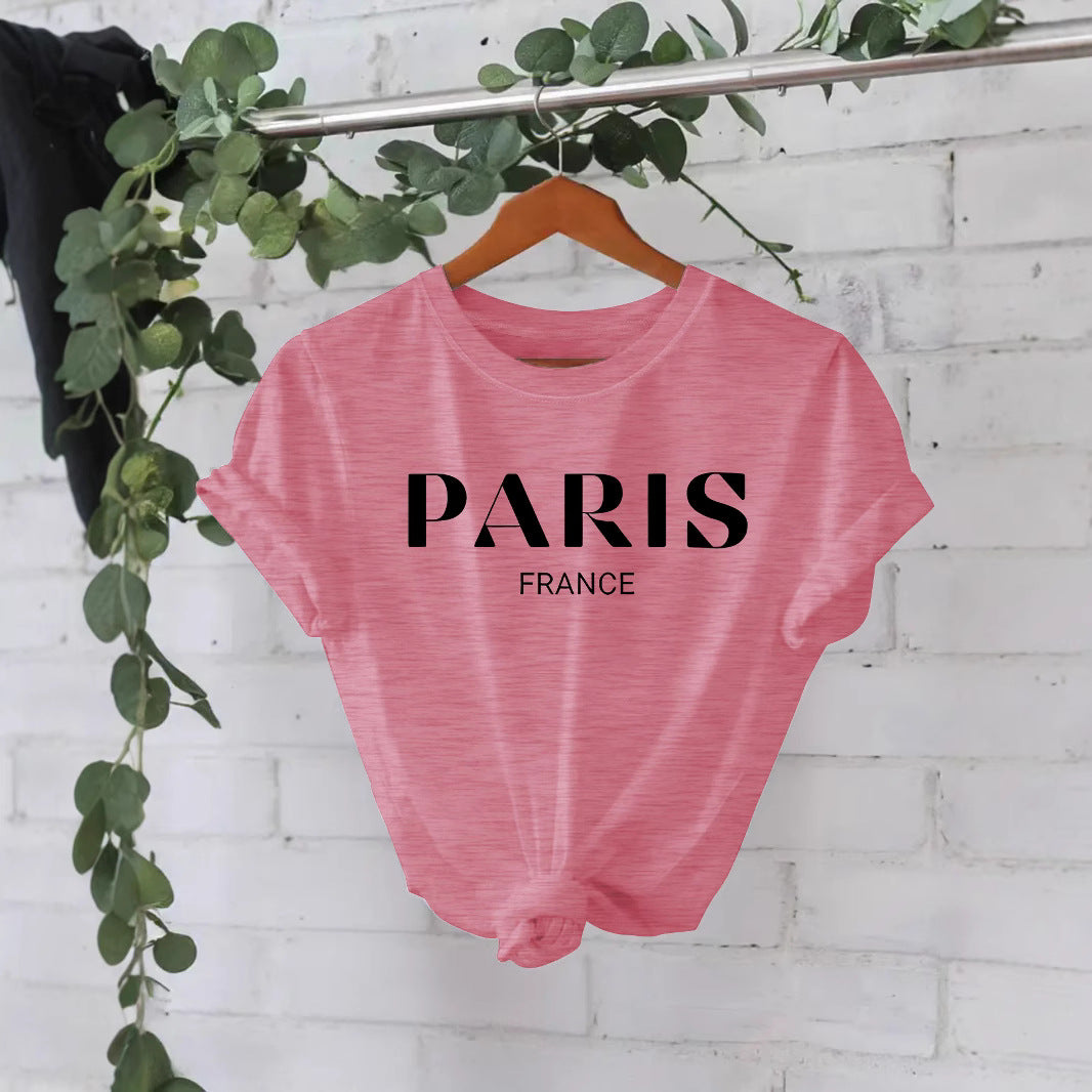 Paris printed round neck loose short sleeved shirt