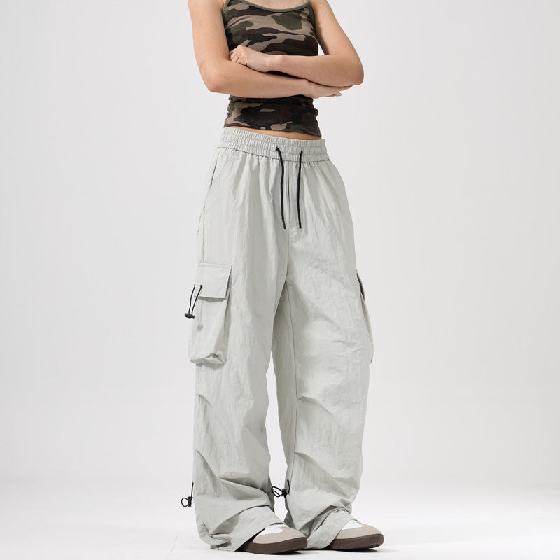 Multi-Pocket Utility Tapered Pants for Men and Women High-Waisted Floor-Length Casual Trousers