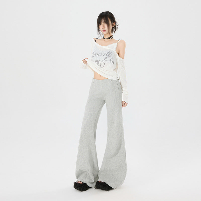Women's Pants  Flared Trousers Low Waist Slim Fit Leisure Loose Wide-Leg Sweatpants