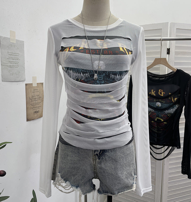 Printed long sleeved T-shirt top for women