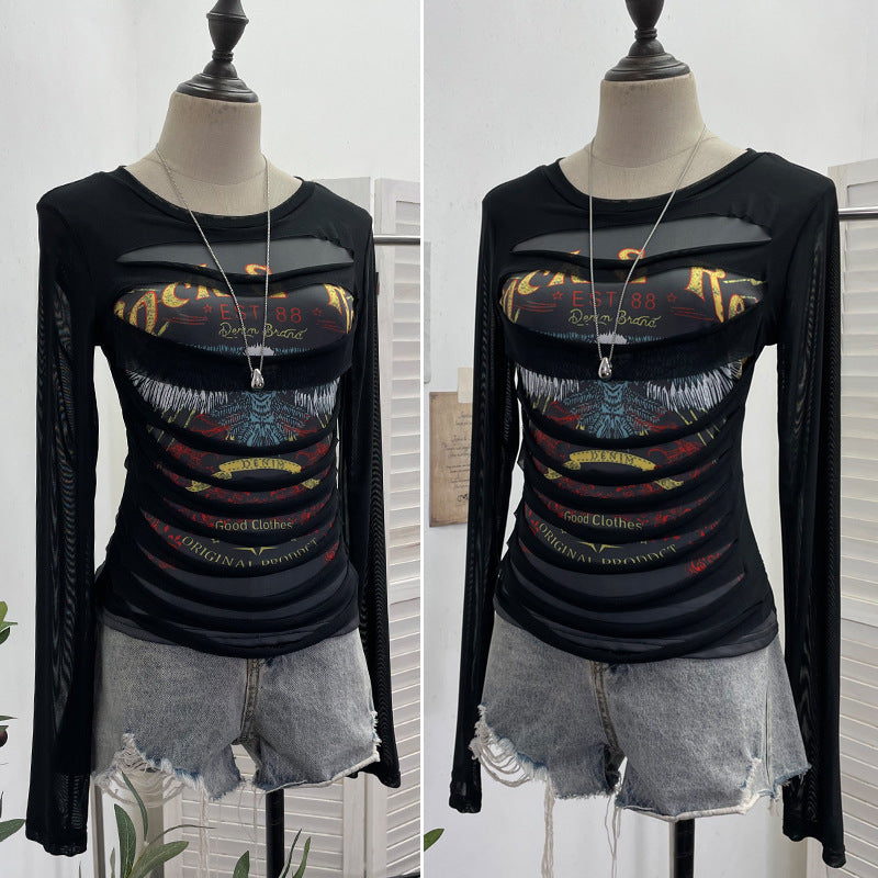 Printed long sleeved T-shirt top for women