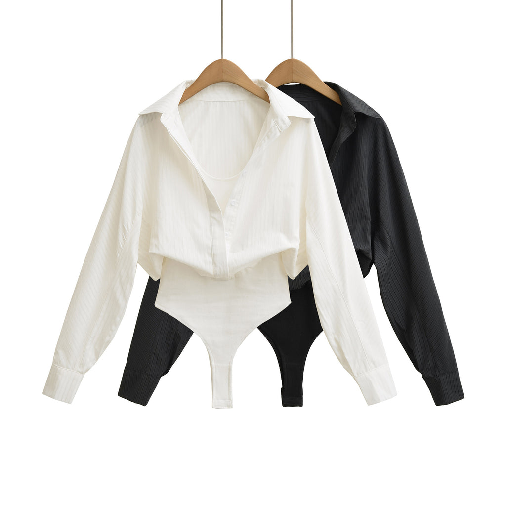 Slim fit waist cinched POLO collar top