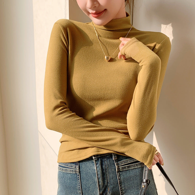 Half high neck solid color slim fit top