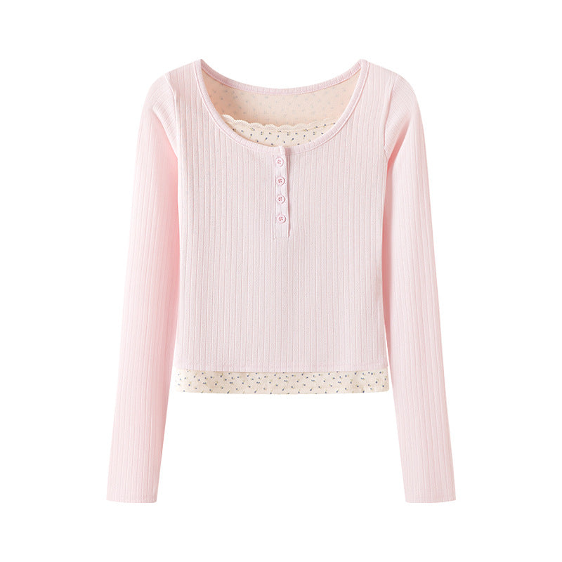 Lace U-neck long sleeved t-shirt for women