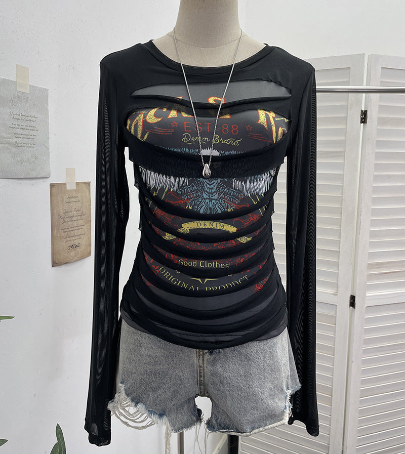 Printed long sleeved T-shirt top for women