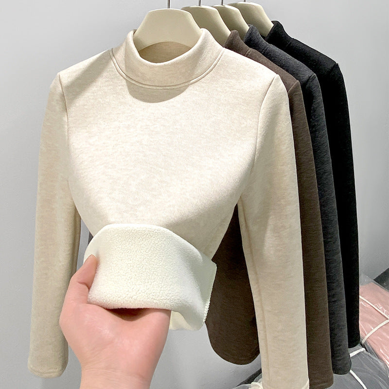 Half high neck slim fit inner layer with thick velvet and warm long sleeved top