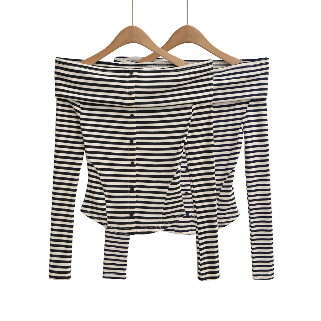 Striped slim fit long sleeved T-shirt for women