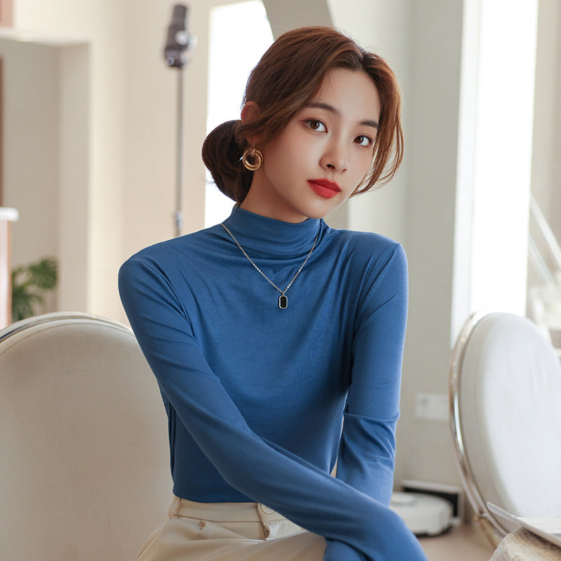 Half high neck long sleeved T-shirt top