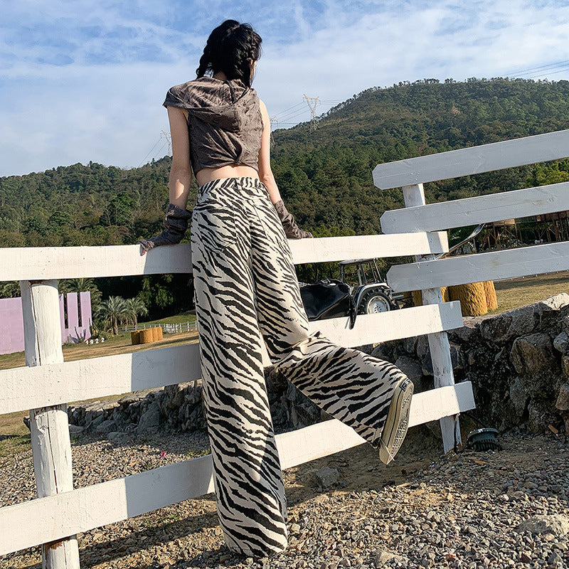 Women's Unique Pattern Straight Jeans Loose Drape Wide Leg Pants