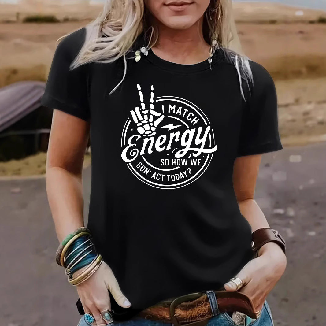 Hollow out hand printed short sleeved shirt