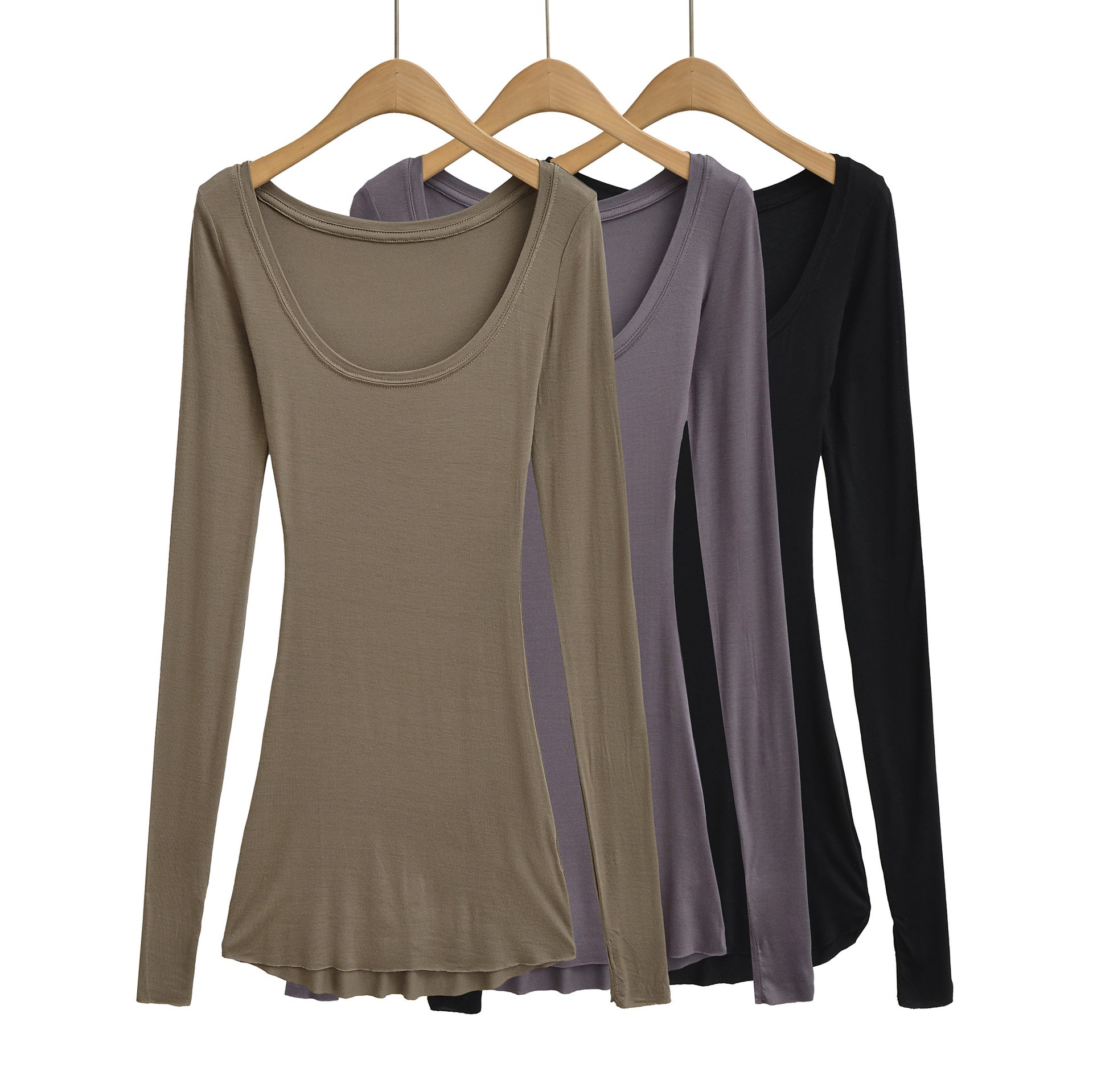 Sexy big neckline long sleeved slim fit base shirt for women's T-shirt