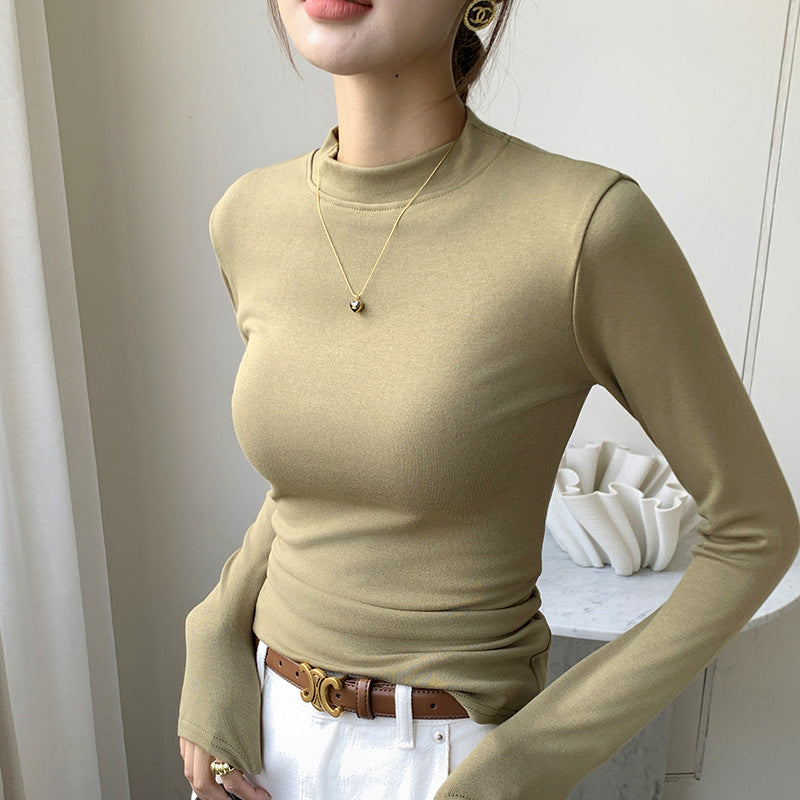 Half high neck slim fit long sleeved top