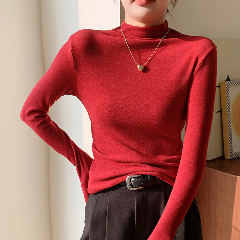 Half high neck solid color slim fit top