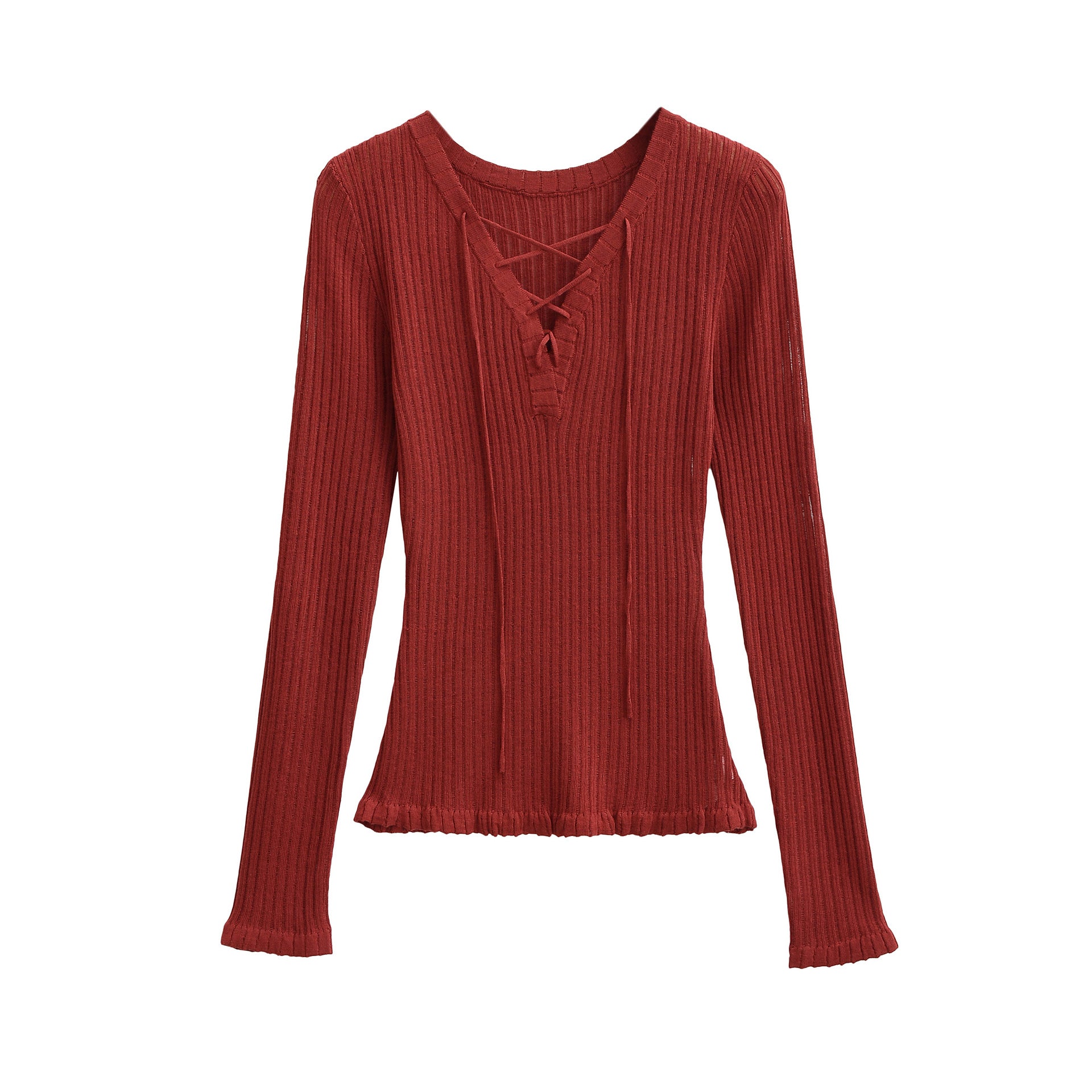 V-neck strap slim fit long sleeved top