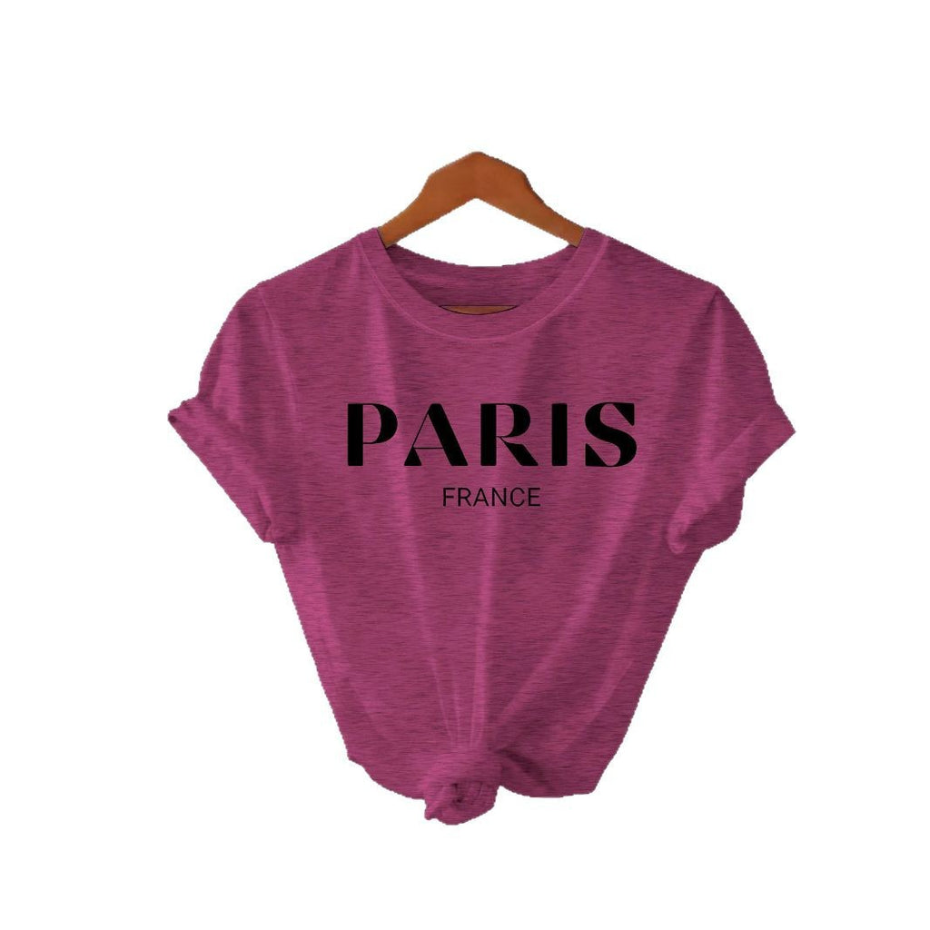 Paris printed round neck loose short sleeved shirt