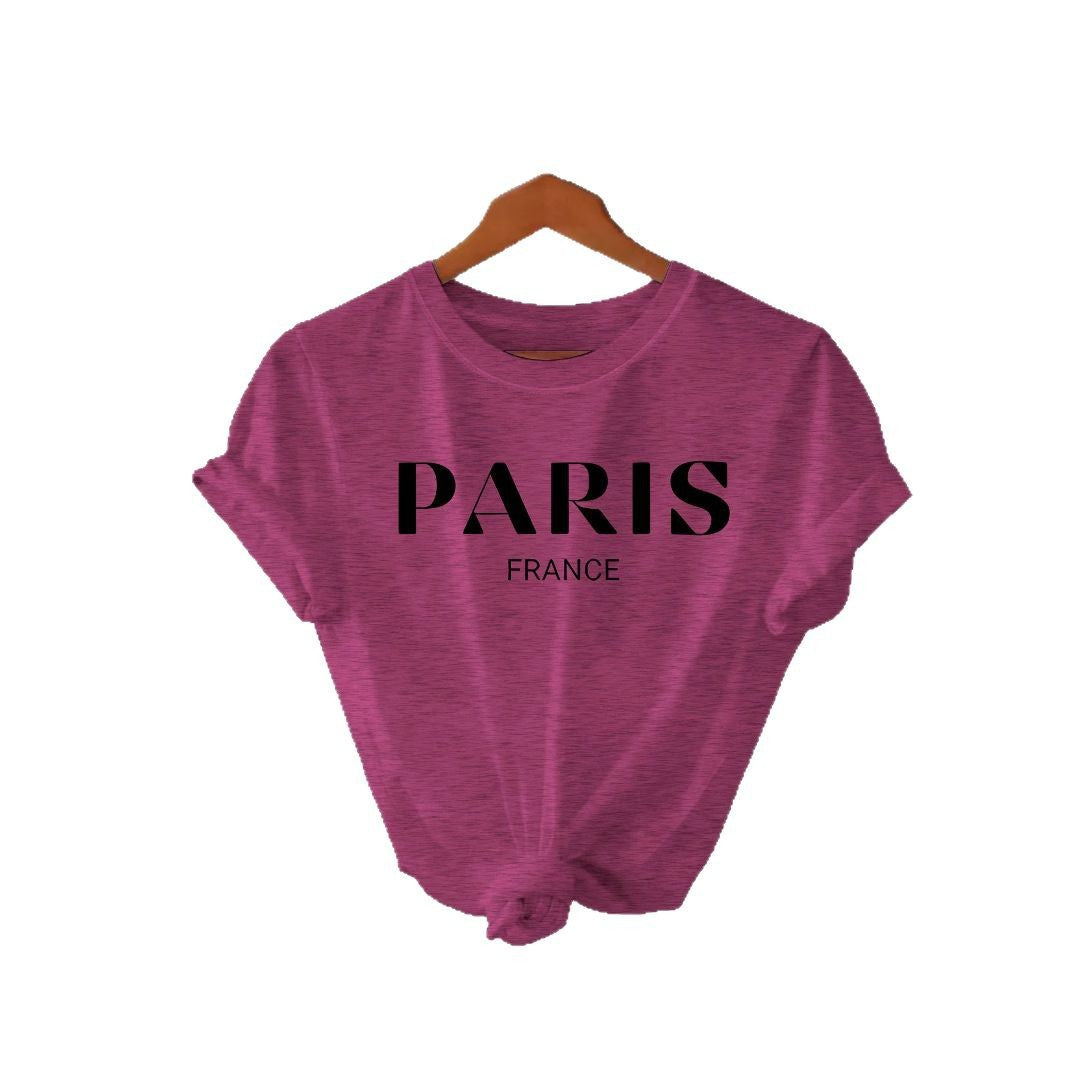 Paris printed round neck loose short sleeved shirt