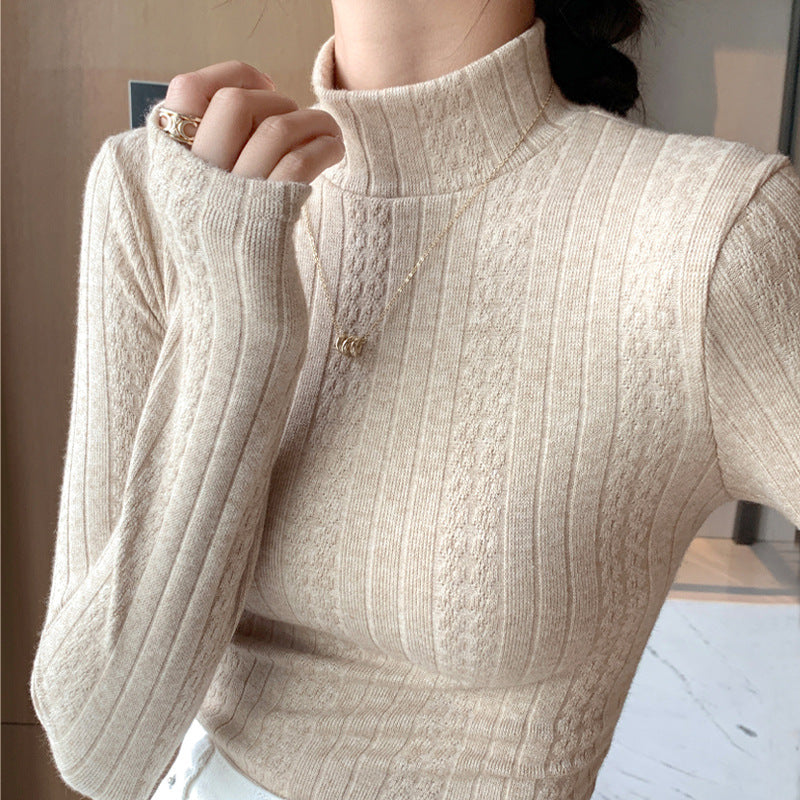 Women's semi high neck slim fit long sleeved top