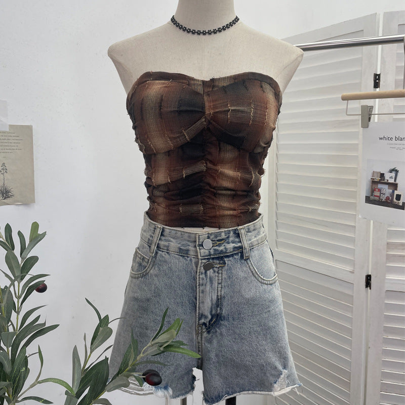 Elastic strapless short top
