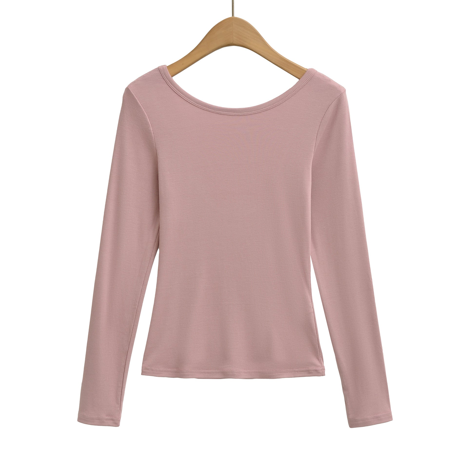 Low neck sexy backless elastic slim fit figure enhancing long sleeved T-shirt