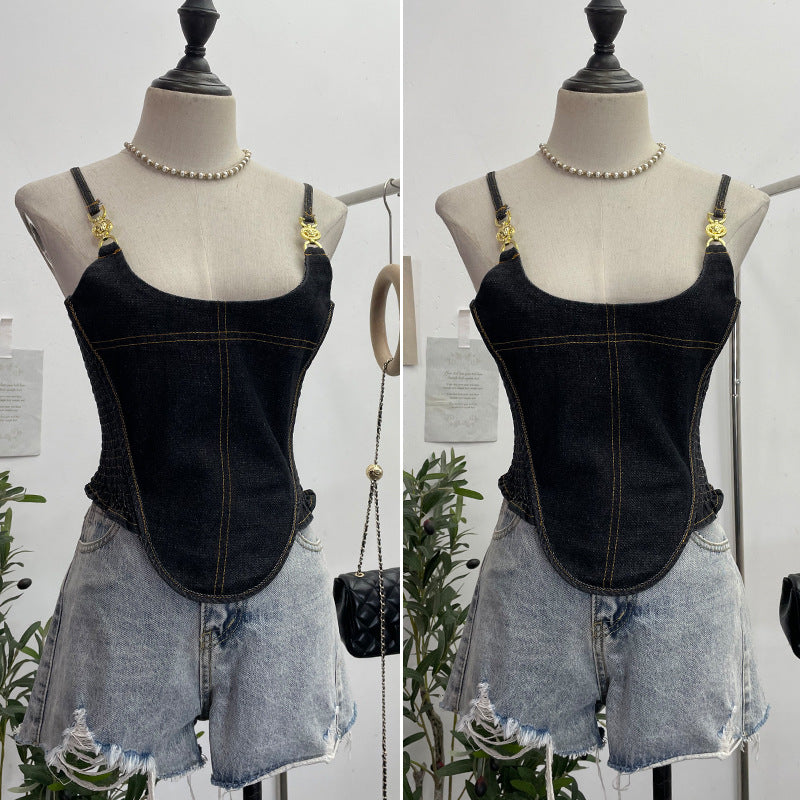 Open back zipper irregular top
