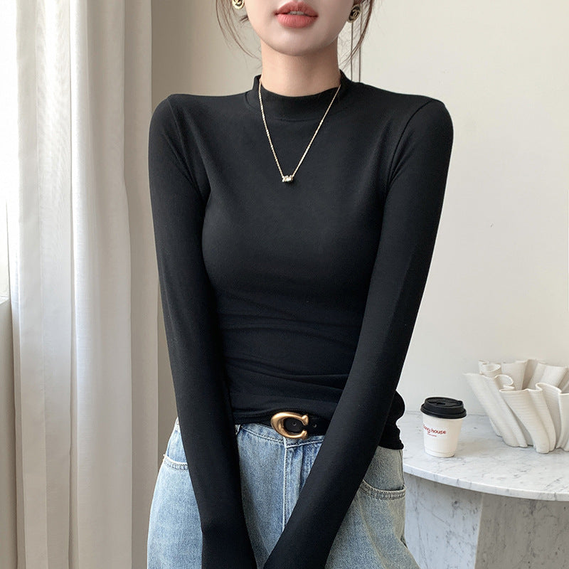 Half high neck slim fit long sleeved top