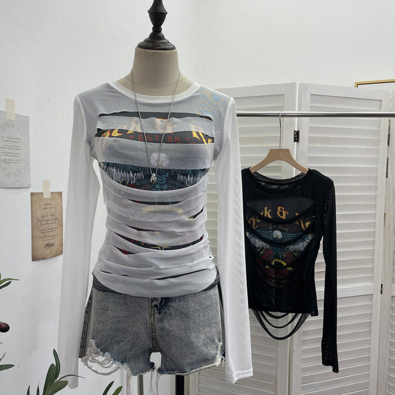 Printed long sleeved T-shirt top for women