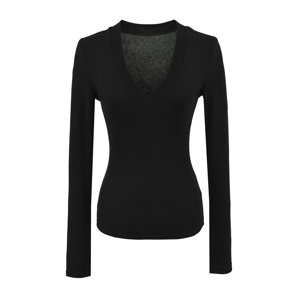 V-neck slim fit long sleeved T-shirt for women