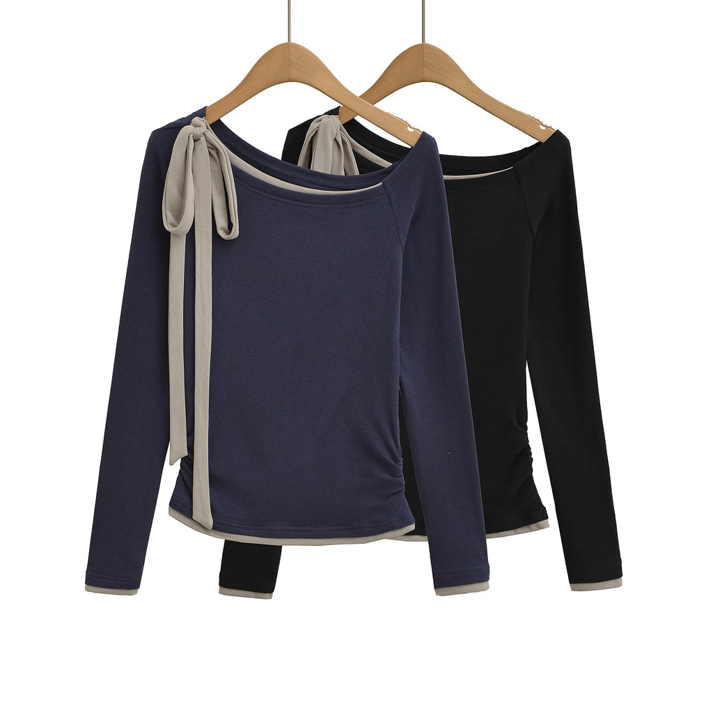 Slim fit contrasting color lace up long sleeved top