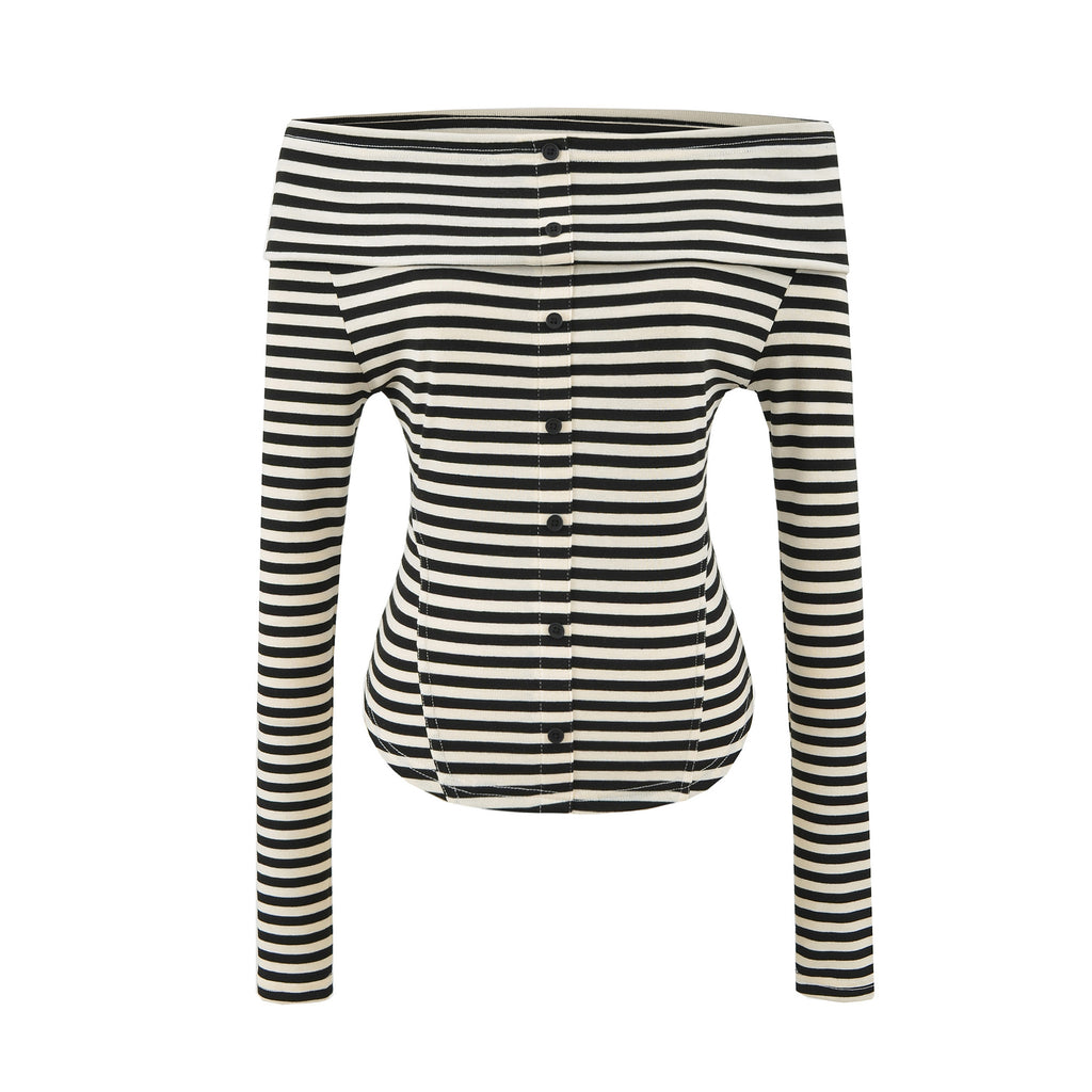 Striped slim fit long sleeved T-shirt for women