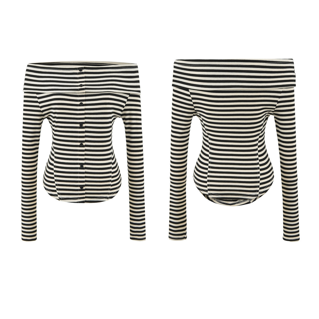 Striped slim fit long sleeved T-shirt for women