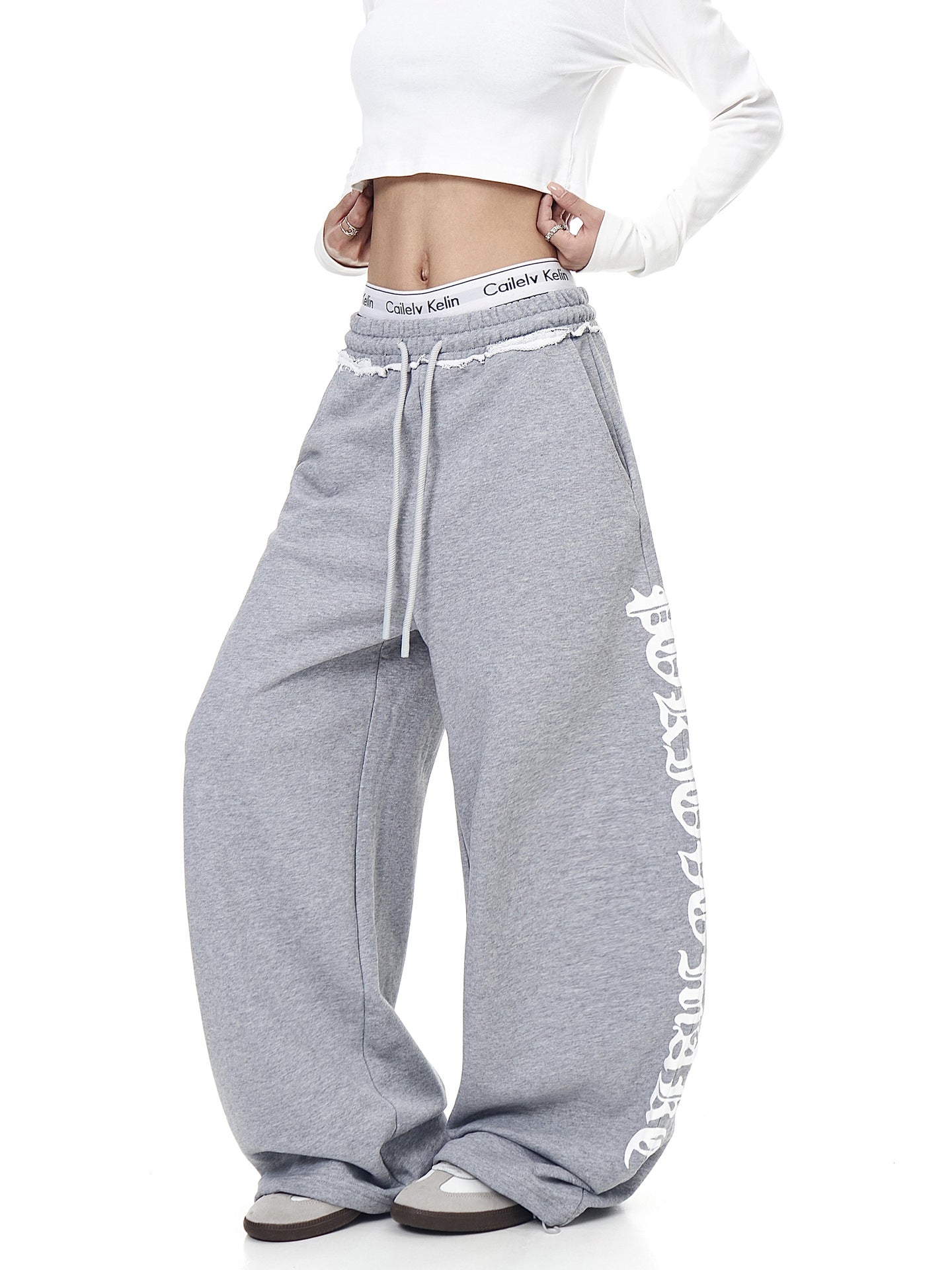 Retro grey casual women's loose straight leg wide leg drag jazz street dance pants