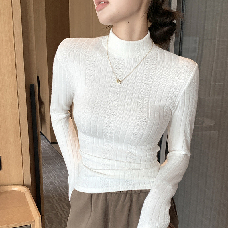 Women's semi high neck slim fit long sleeved top