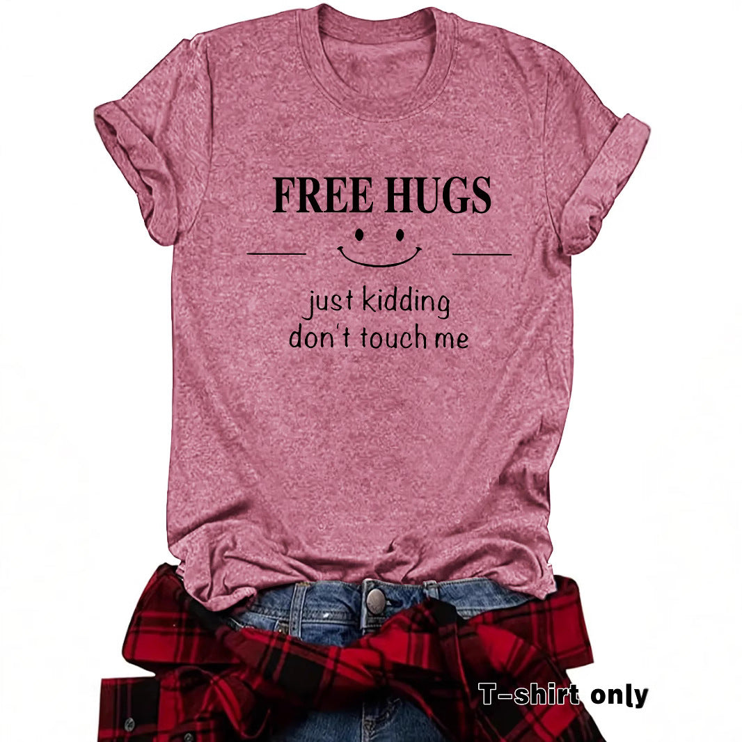 Short sleeved FREE HUGS smiley face pattern