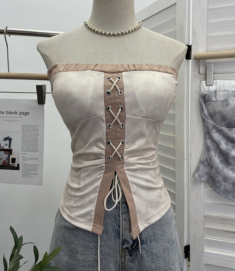 Tie dye strapless lace up top for women