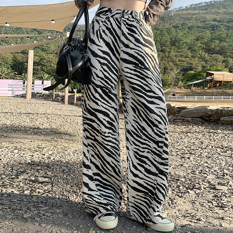 Women's Unique Pattern Straight Jeans Loose Drape Wide Leg Pants