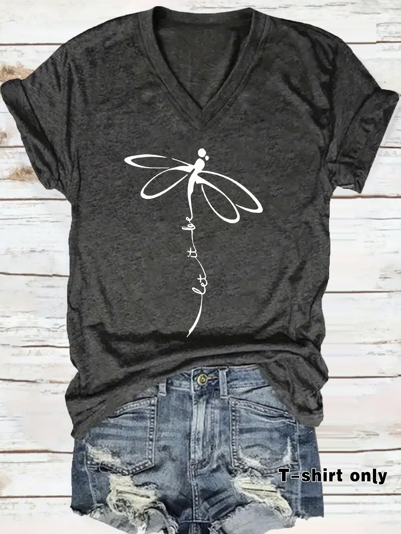 Short sleeved dragonfly print