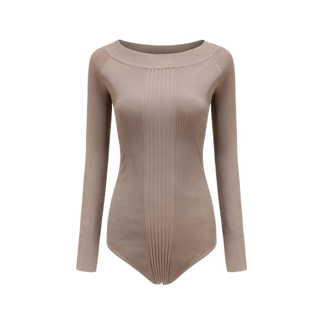 Solid Color  Long Sleeve Off-Shoulder Fitted  Casual, Elastic