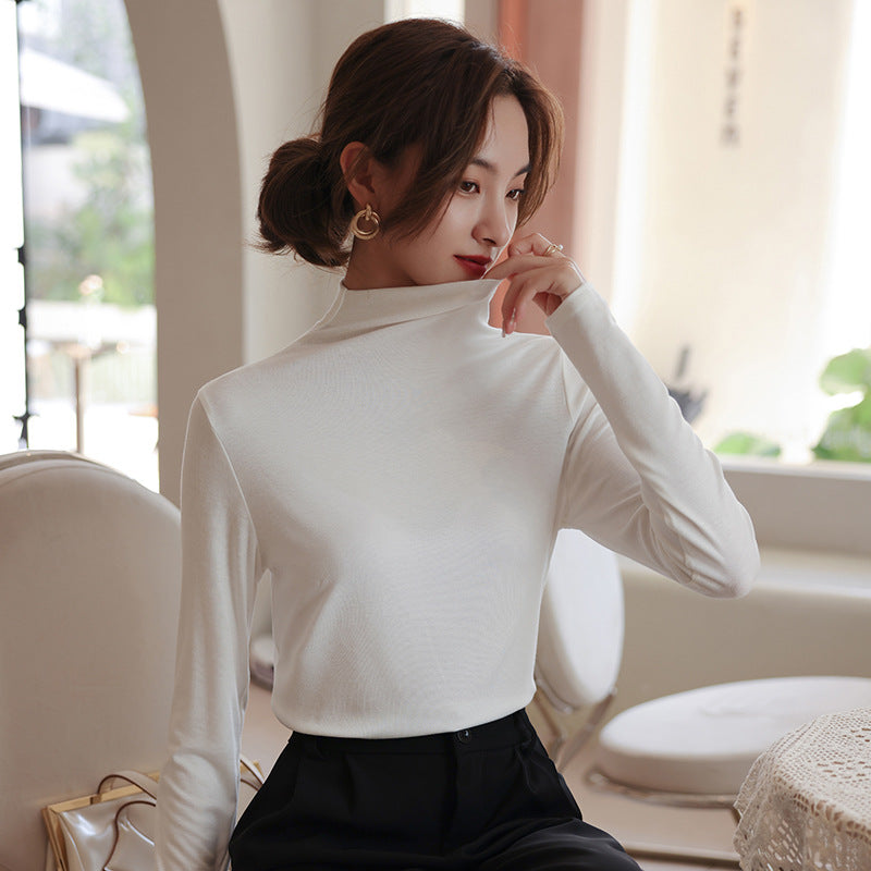 Half high neck long sleeved T-shirt top