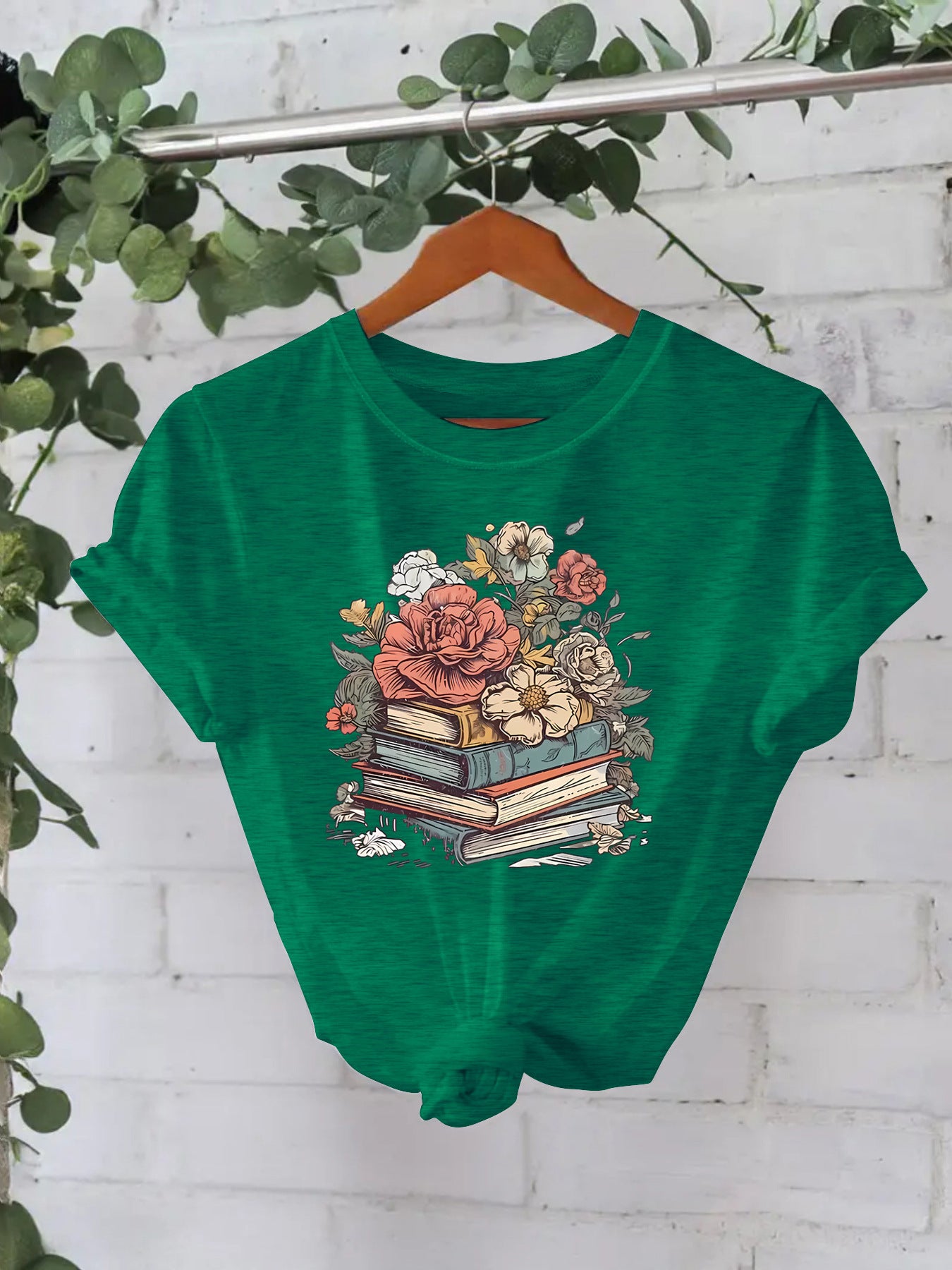 Flower Book New Round Neck Loose Short Sleeve