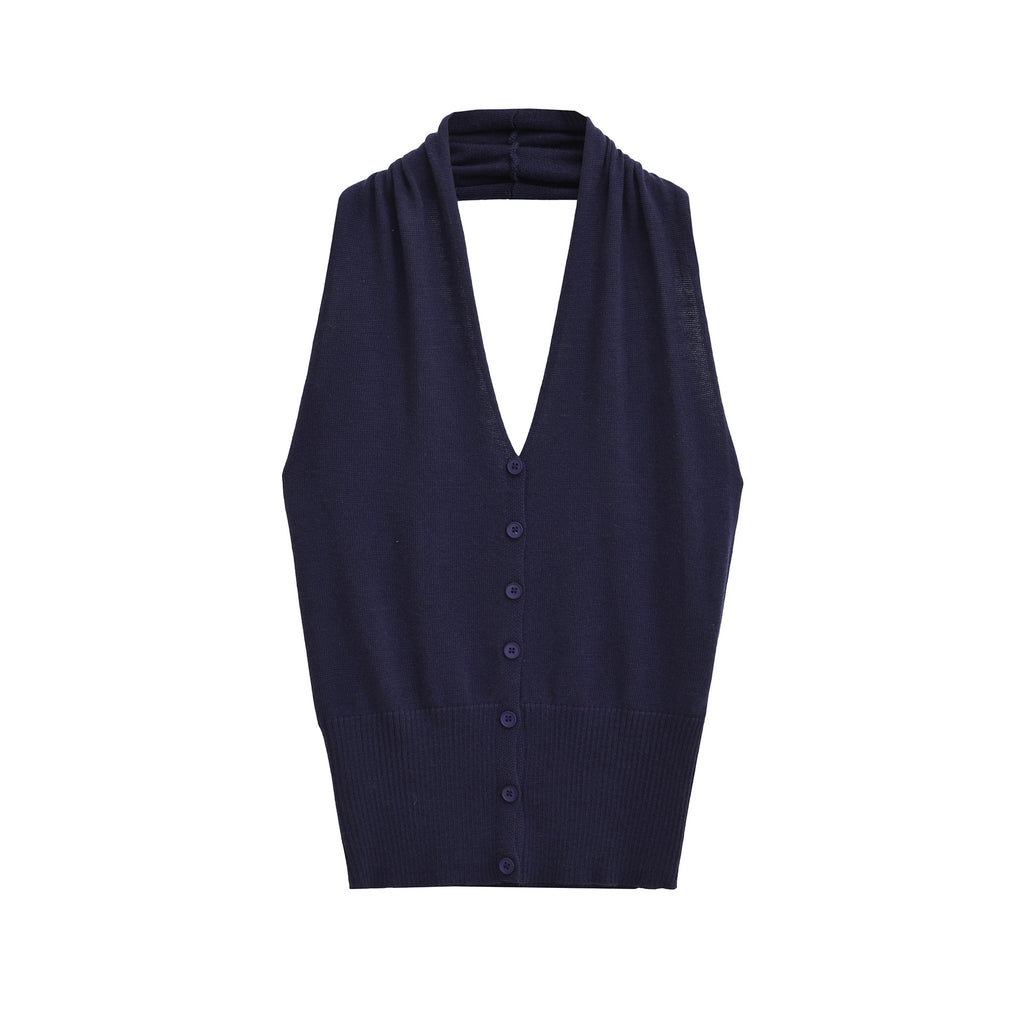 Sleeveless button up neck top