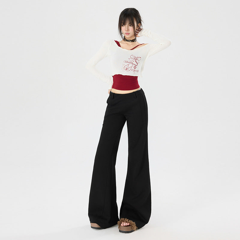 Women's Pants  Flared Trousers Low Waist Slim Fit Leisure Loose Wide-Leg Sweatpants