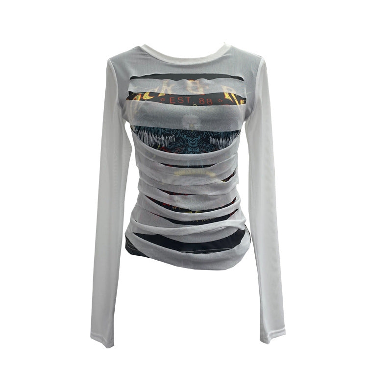 Printed long sleeved T-shirt top for women