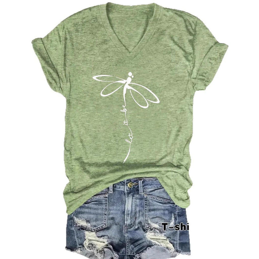 Short sleeved dragonfly print