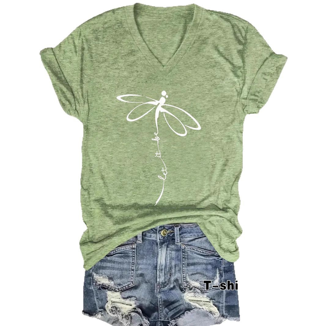 Short sleeved dragonfly print