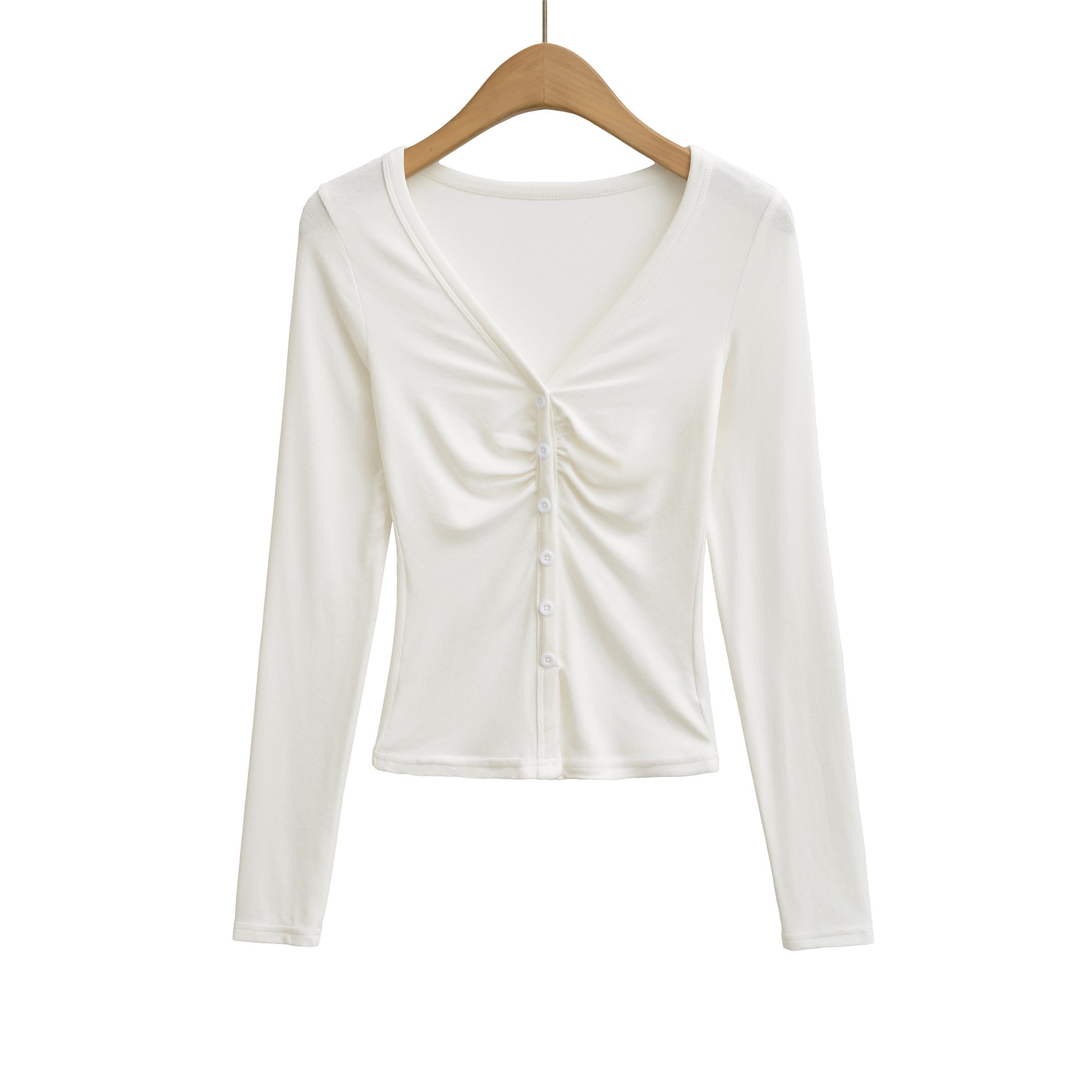 Sexy V-neck Long Sleeve Pleated Underwear T-shirt