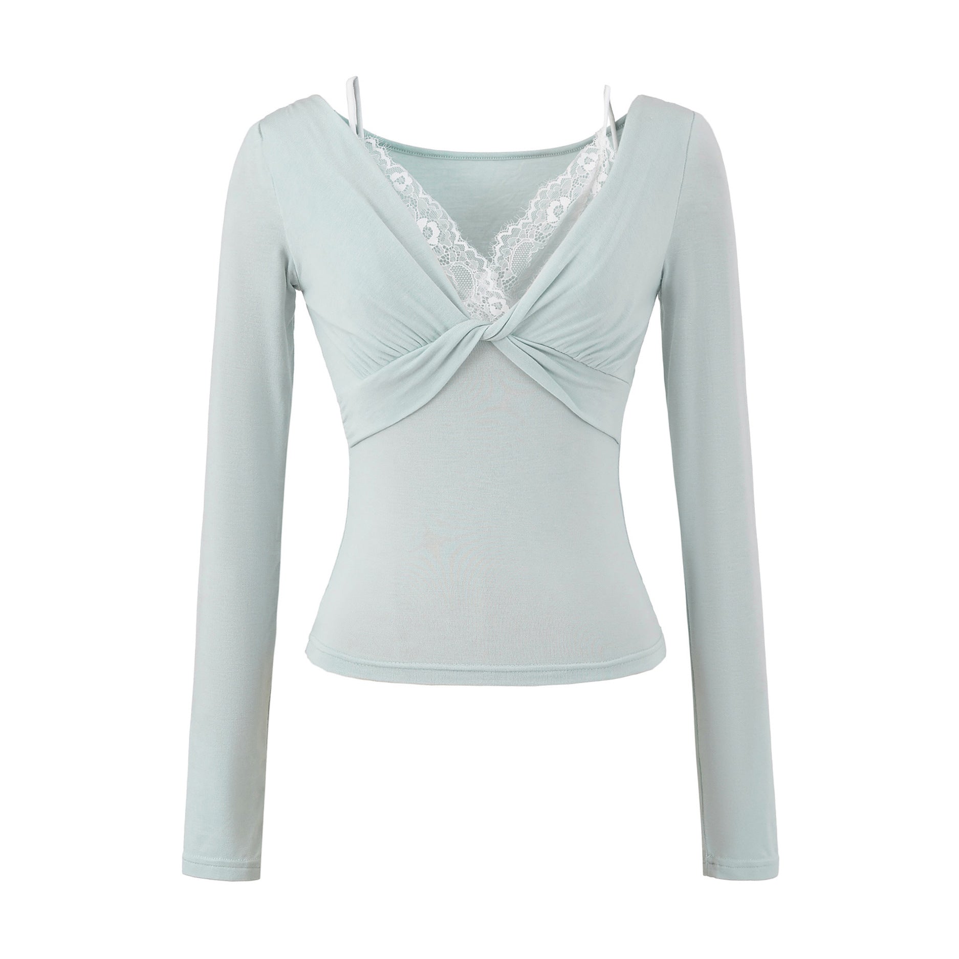 Twisted lace long sleeved T-shirt for women