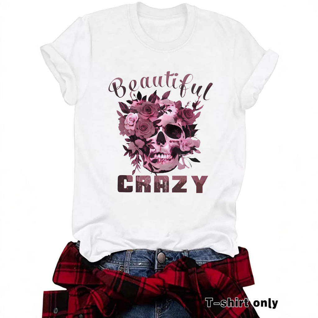 T-shirt female skeleton and flowers